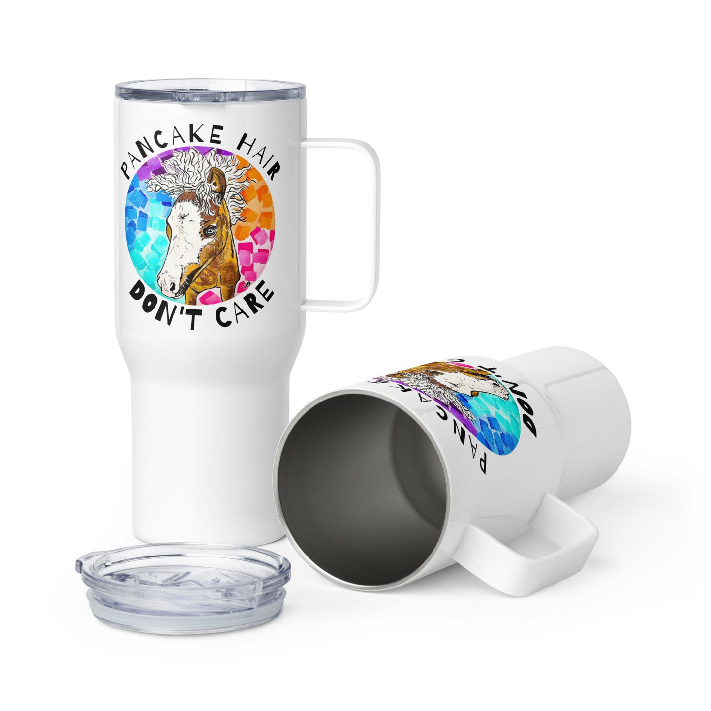 Pancake Hair Travel mug with a handle